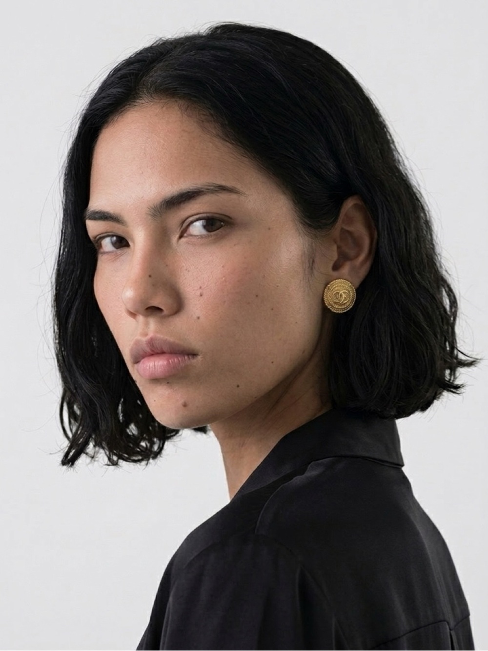 Gold-Tone Braided Round up-cycled Button Earrings - Picture 4 of 4